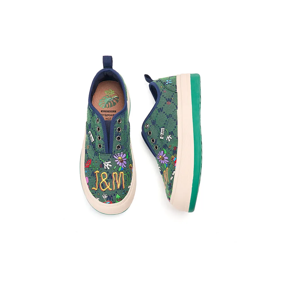 JOY&MARIO Women’s Printed Fabric Slip-on Loafers in Green-87906W