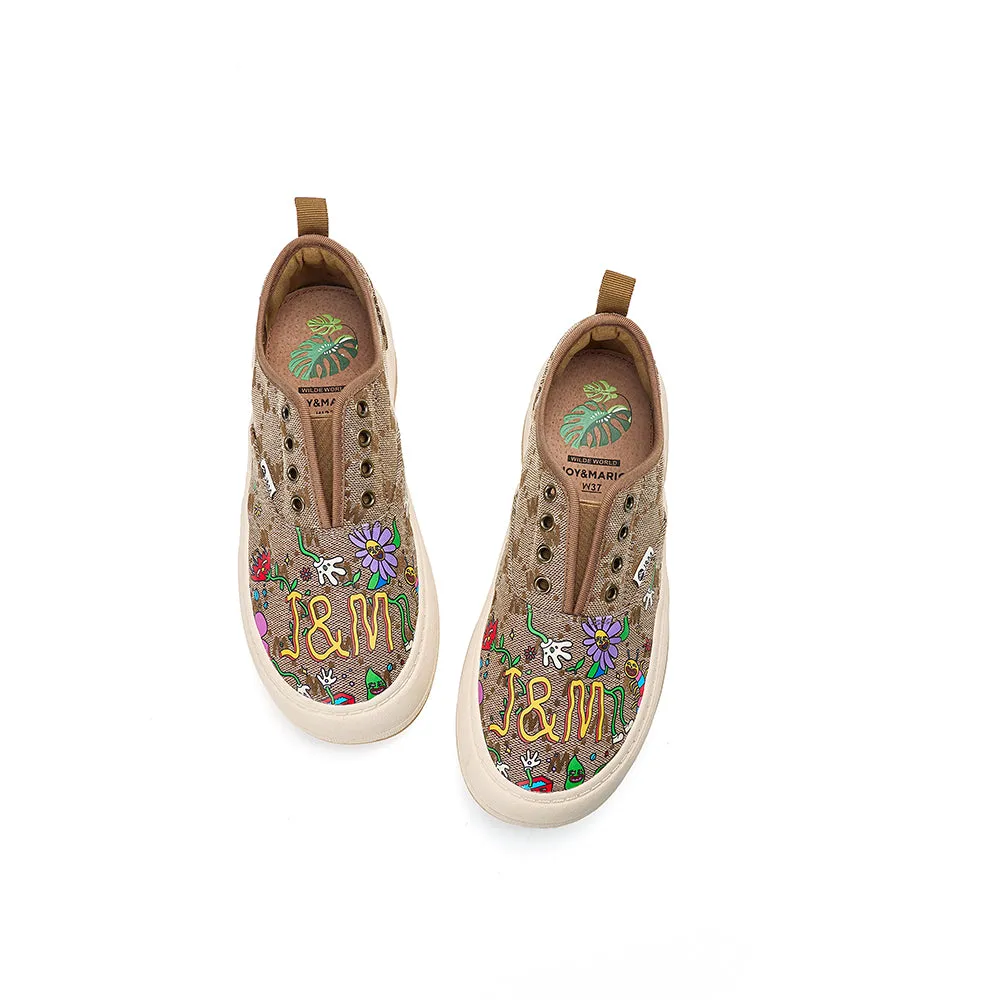 JOY&MARIO Women’s Printed Fabric Slip-on Loafers in Green-87906W