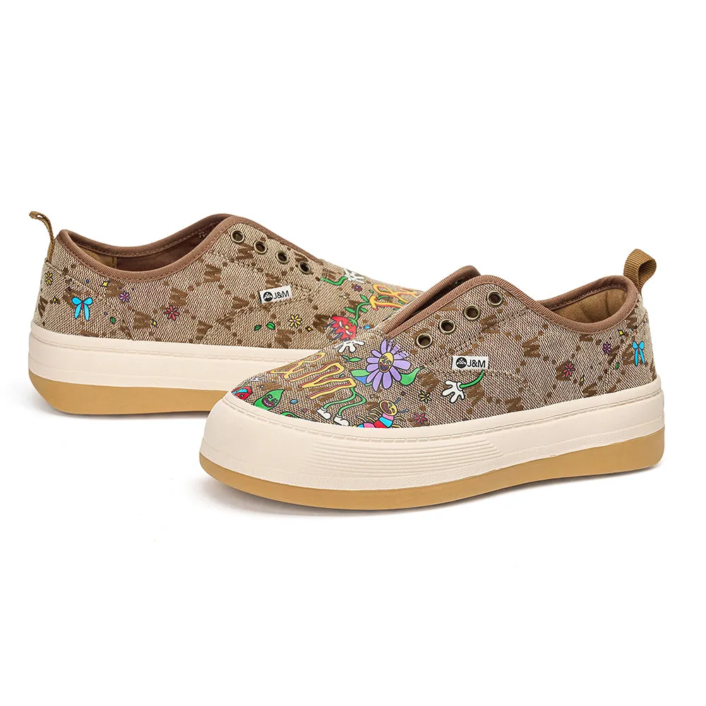 JOY&MARIO Women’s Printed Fabric Slip-on Loafers in Green-87906W