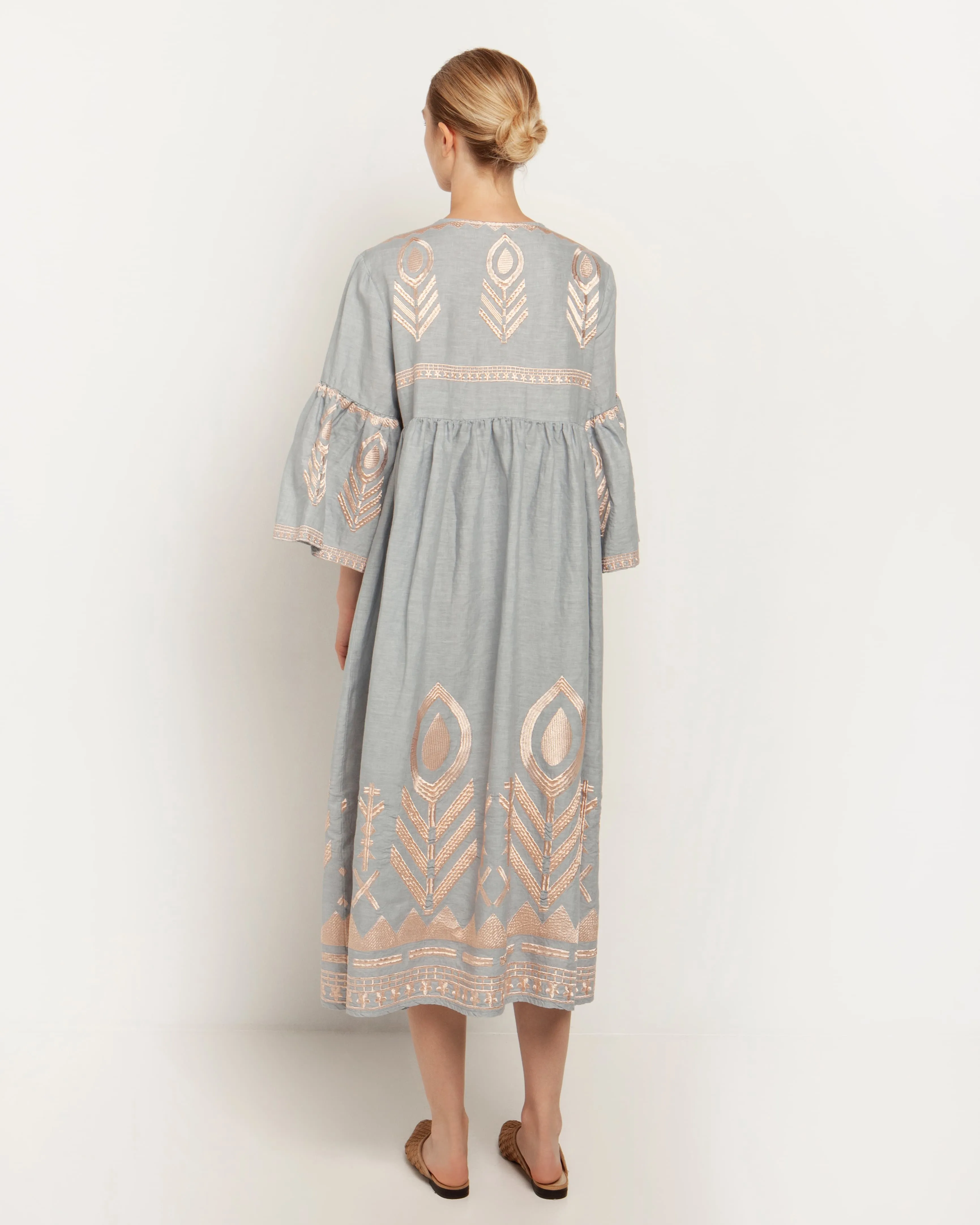 Kori Midi Linen Dress | Grey & Rose Gold
