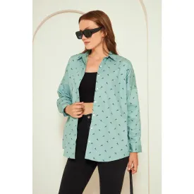 Light Green Printed Oversized Shirt