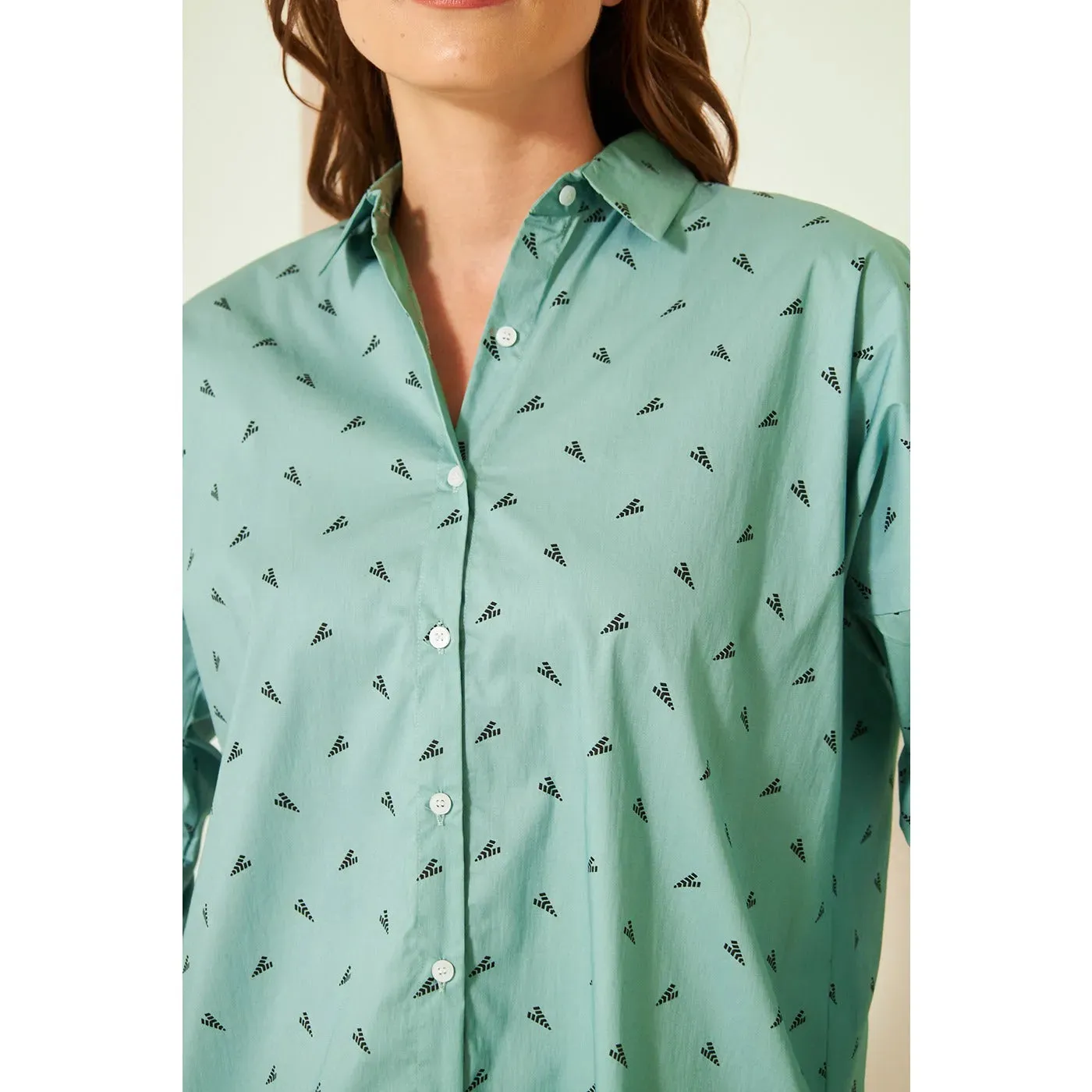 Light Green Printed Oversized Shirt