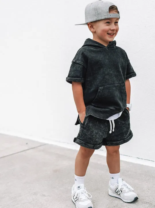 Little Bipsy- Acid Wash Hoodie- Black