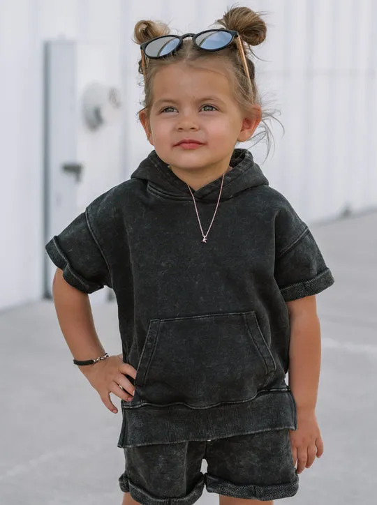 Little Bipsy- Acid Wash Hoodie- Black