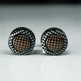 Luxury Men's Black, Brown and White Round Cufflinks