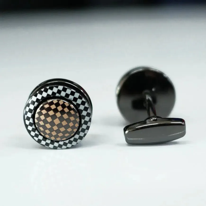 Luxury Men's Black, Brown and White Round Cufflinks