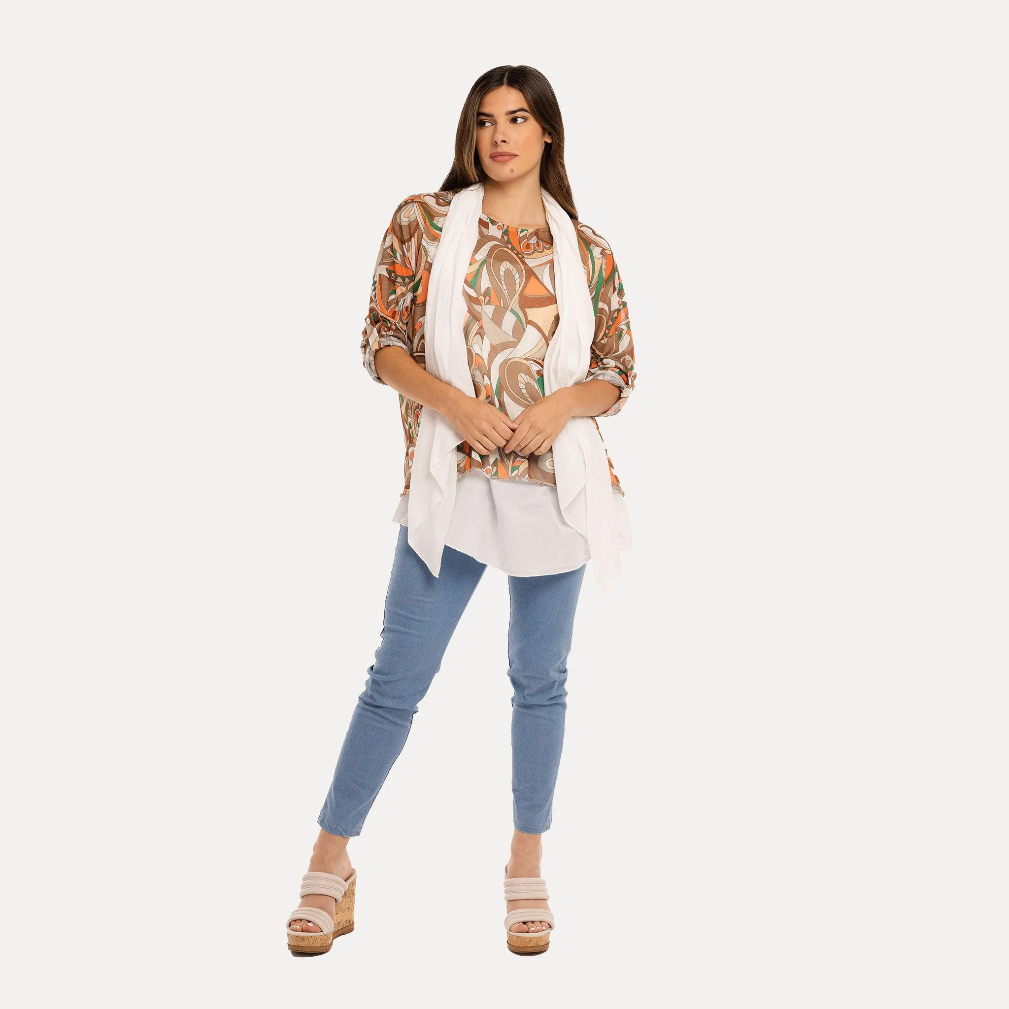 M Made in Italy  Women's Knit and Woven Long Sleeve Tunic