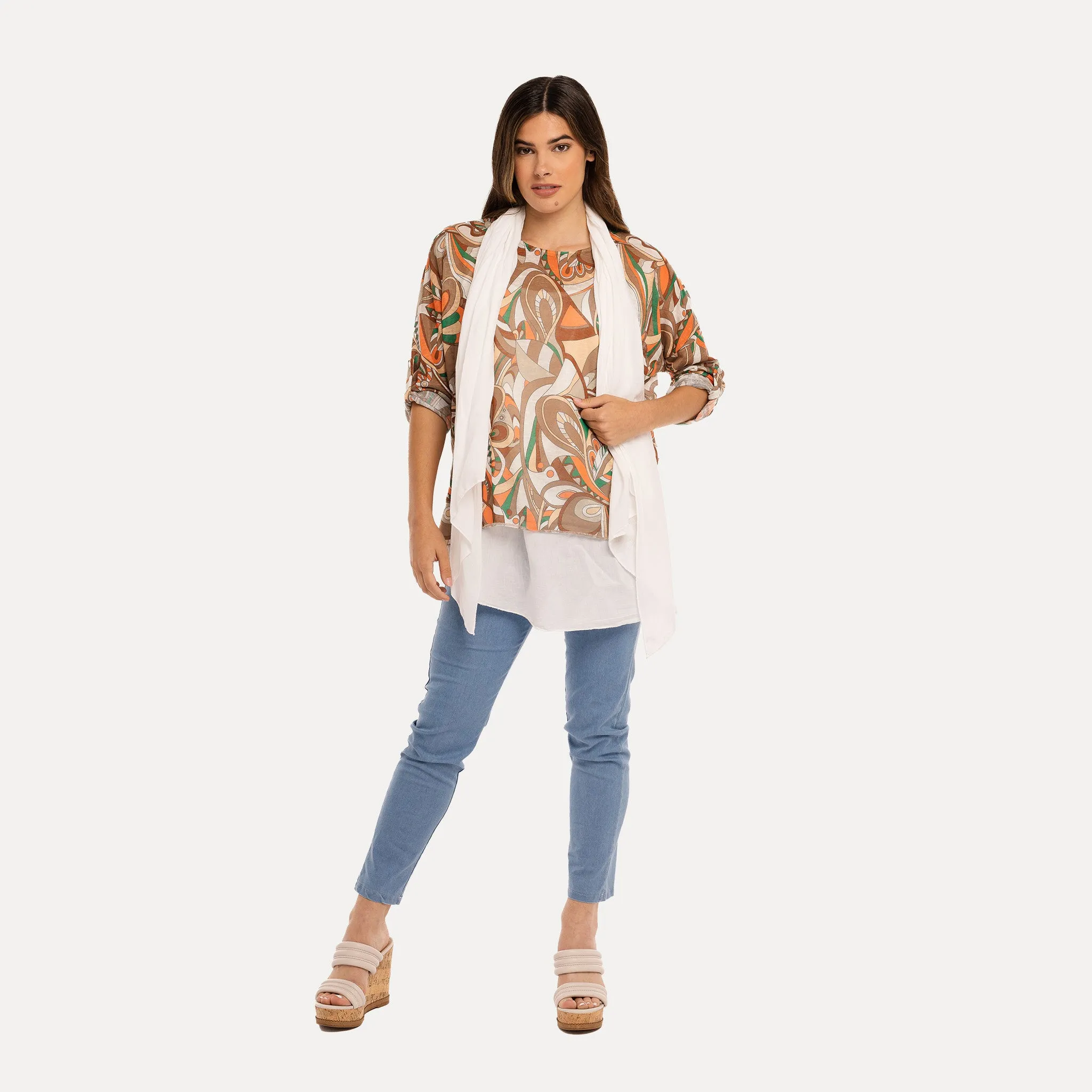 M Made in Italy  Women's Knit and Woven Long Sleeve Tunic
