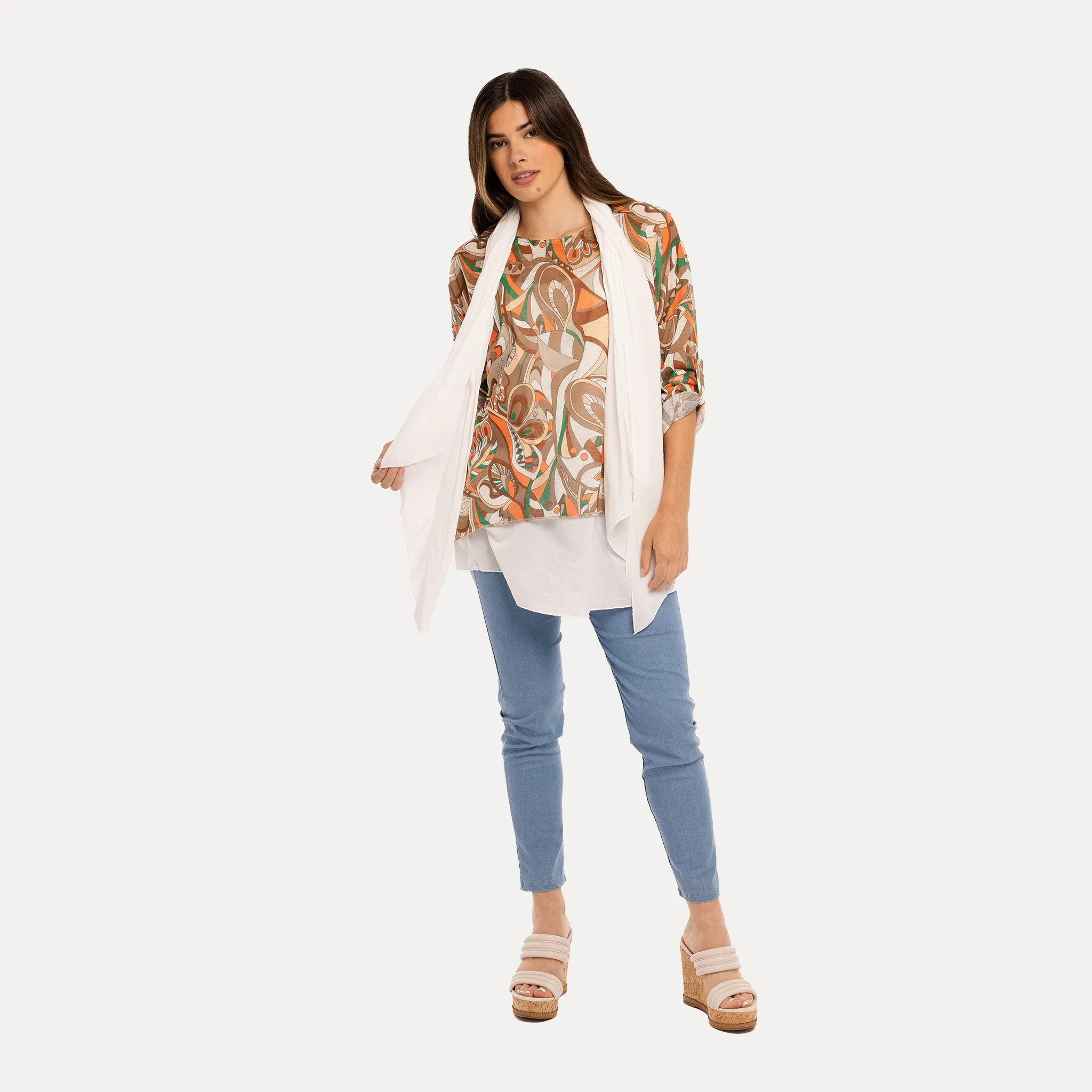 M Made in Italy  Women's Knit and Woven Long Sleeve Tunic