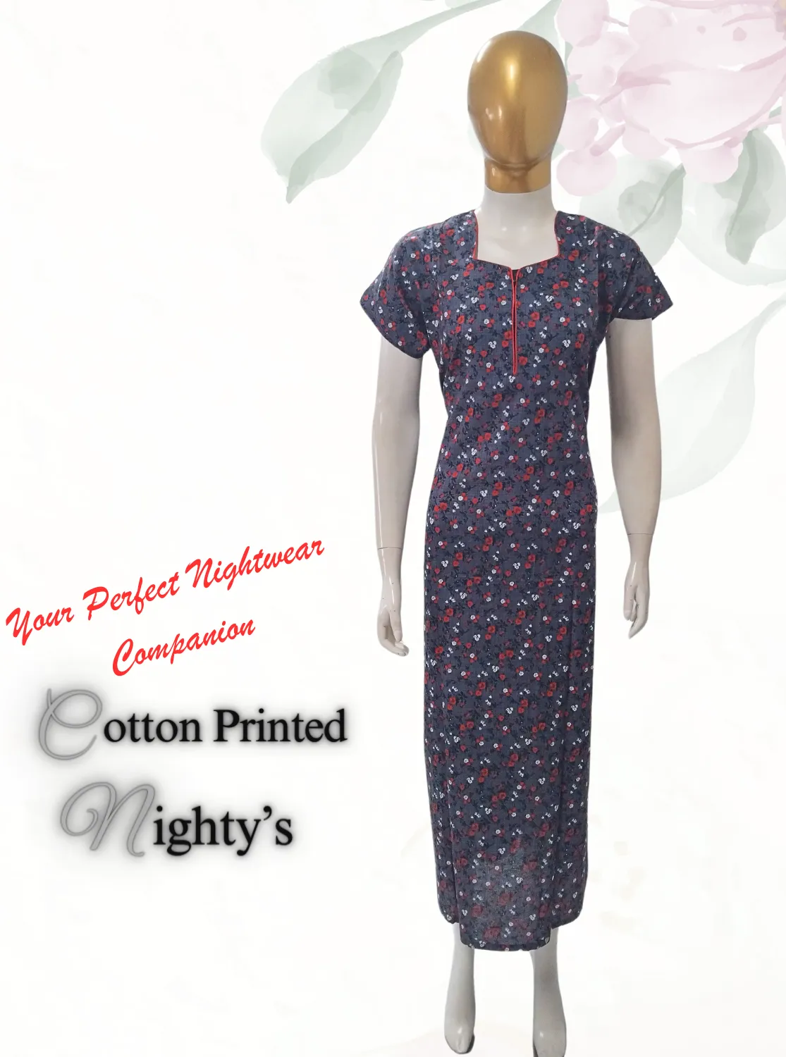 MANGAI New Regular Fit Cotton Printed  Nighties - All Over Printed Stylish Nightwear for Stylish Women | Side Cut Pocket | Beautiful Nighties for Stylish Women's (VNM)