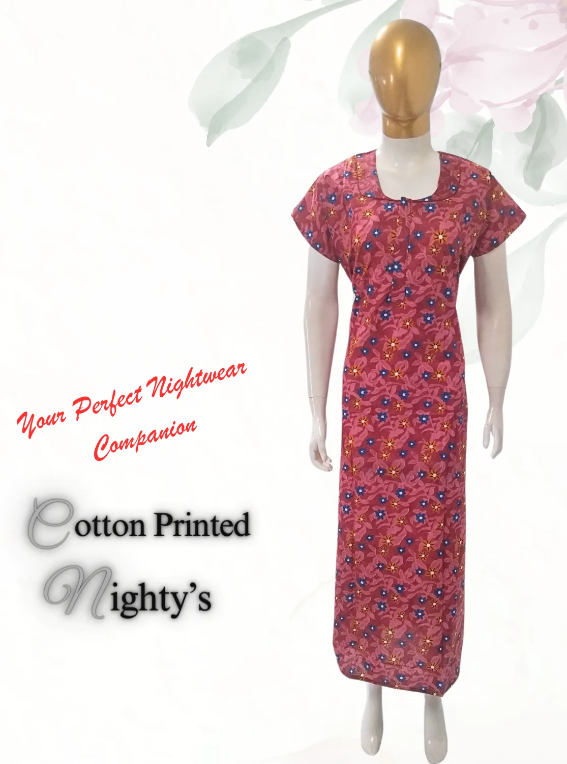 MANGAI New Regular Fit Cotton Printed  Nighties - All Over Printed Stylish Nightwear for Stylish Women | Side Cut Pocket | Beautiful Nighties for Stylish Women's (VNM)
