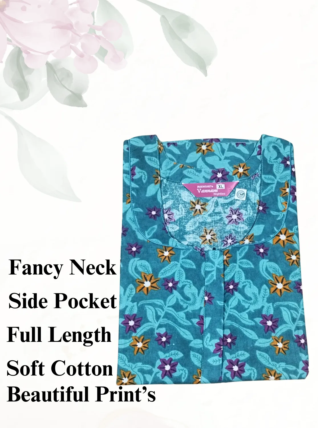 MANGAI New Regular Fit Cotton Printed  Nighties - All Over Printed Stylish Nightwear for Stylish Women | Side Cut Pocket | Beautiful Nighties for Stylish Women's (VNM)