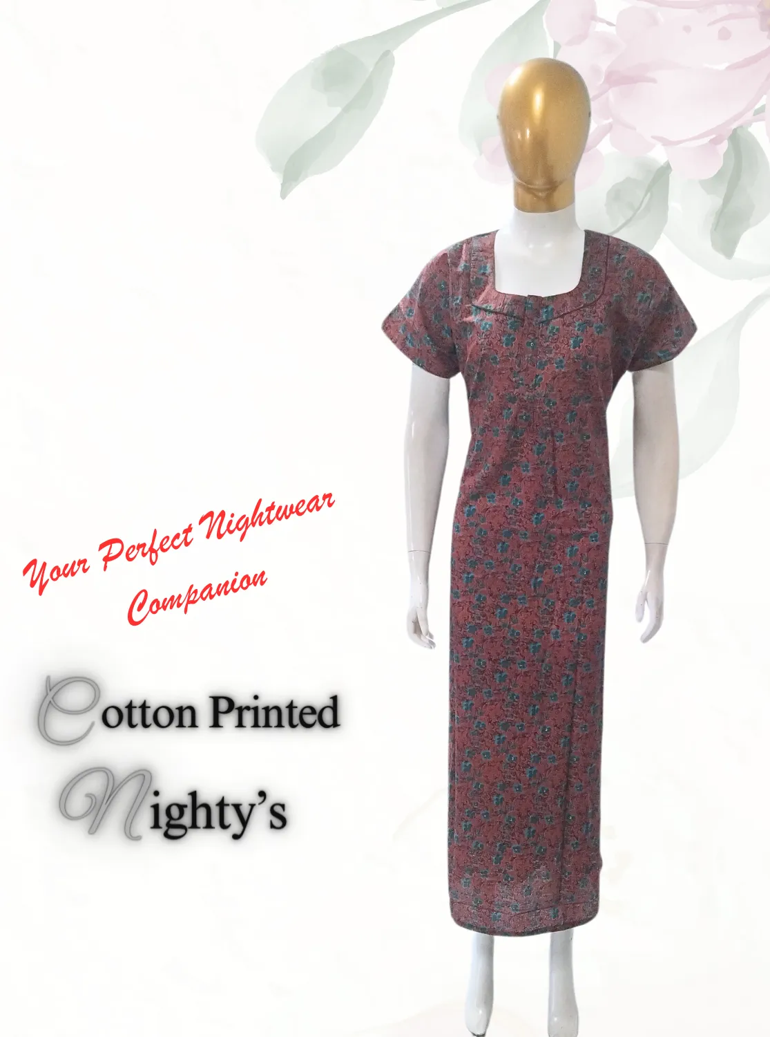 MANGAI New Regular Fit Cotton Printed  Nighties - All Over Printed Stylish Nightwear for Stylish Women | Side Cut Pocket | Beautiful Nighties for Stylish Women's (VNM)