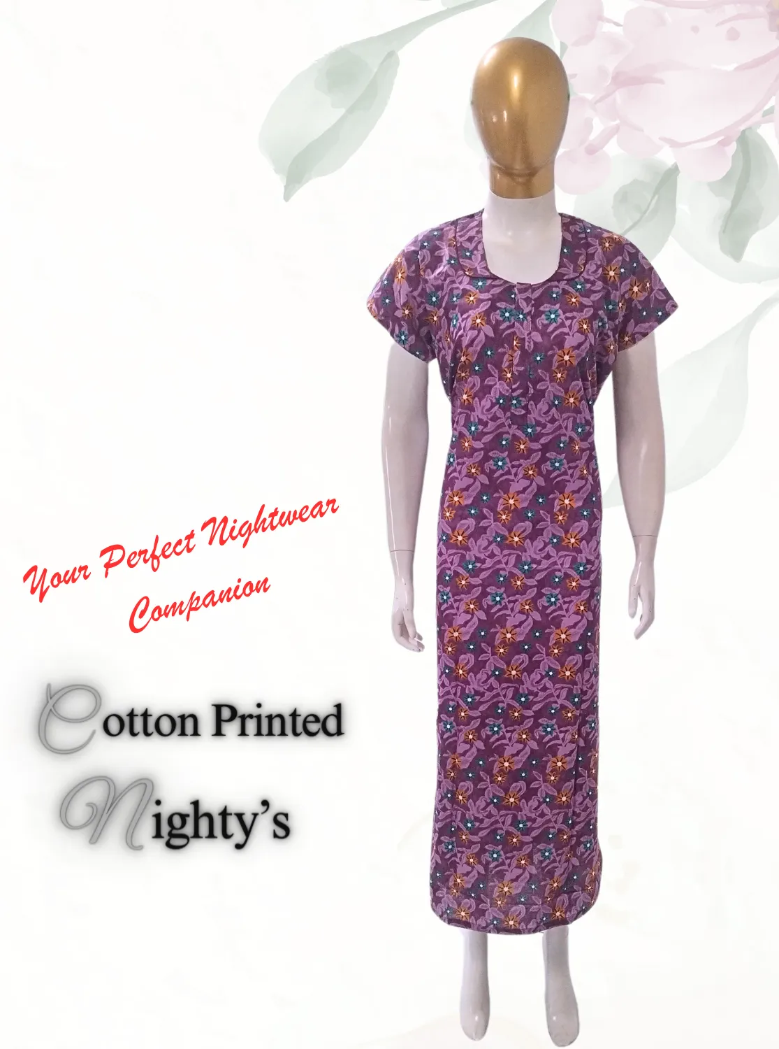 MANGAI New Regular Fit Cotton Printed  Nighties - All Over Printed Stylish Nightwear for Stylish Women | Side Cut Pocket | Beautiful Nighties for Stylish Women's (VNM)