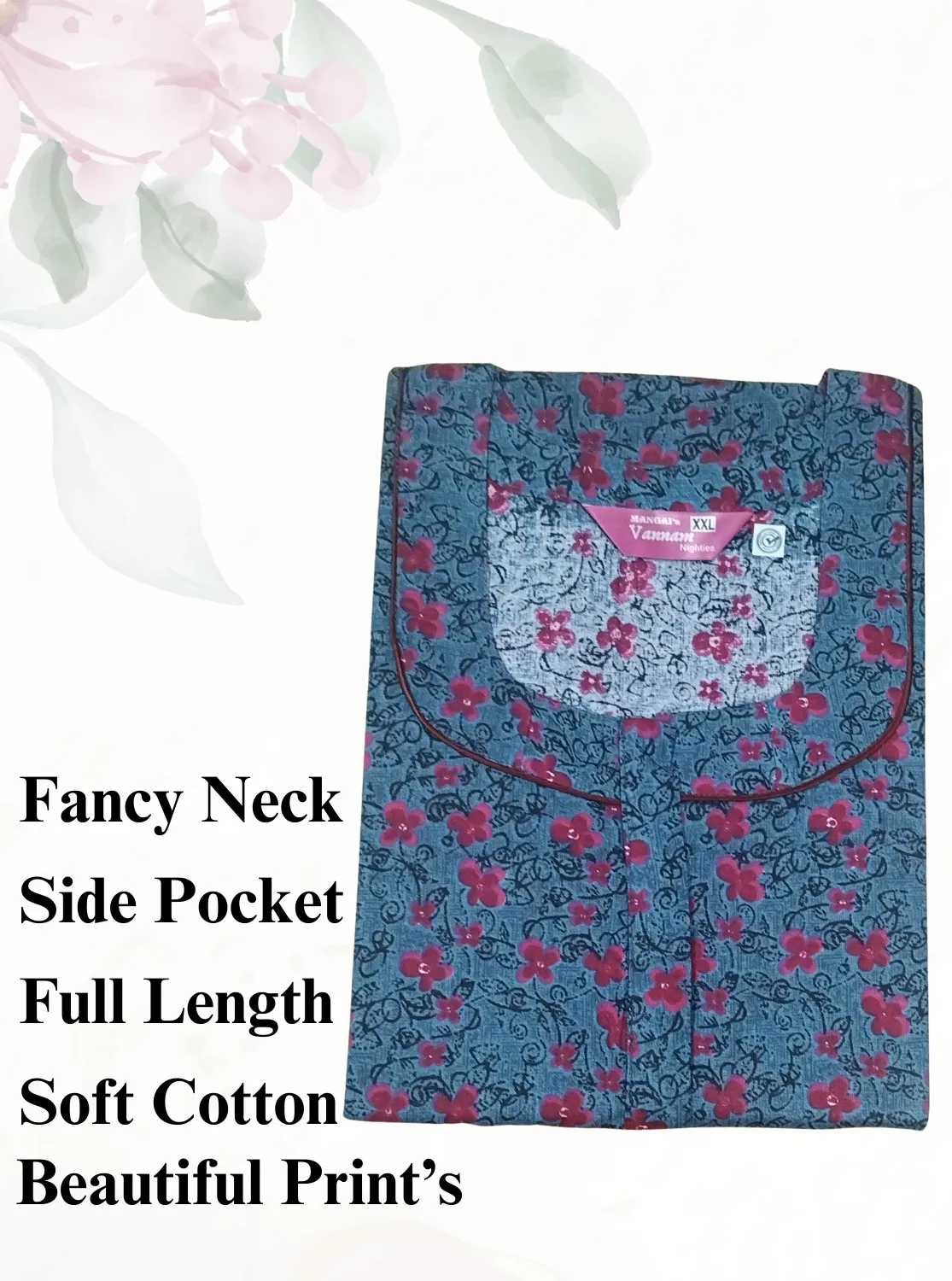 MANGAI New Regular Fit Cotton Printed  Nighties - All Over Printed Stylish Nightwear for Stylish Women | Side Cut Pocket | Beautiful Nighties for Stylish Women's (VNM)