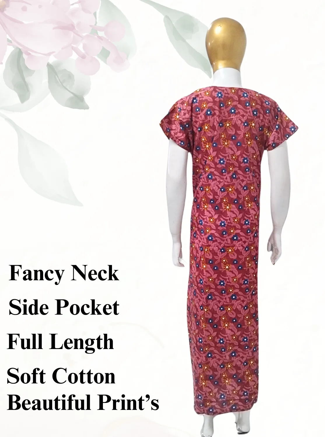 MANGAI New Regular Fit Cotton Printed  Nighties - All Over Printed Stylish Nightwear for Stylish Women | Side Cut Pocket | Beautiful Nighties for Stylish Women's (VNM)