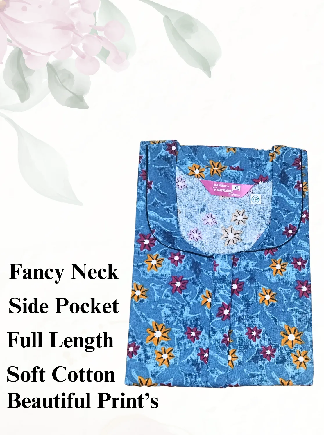 MANGAI New Regular Fit Cotton Printed  Nighties - All Over Printed Stylish Nightwear for Stylish Women | Side Cut Pocket | Beautiful Nighties for Stylish Women's (VNM)