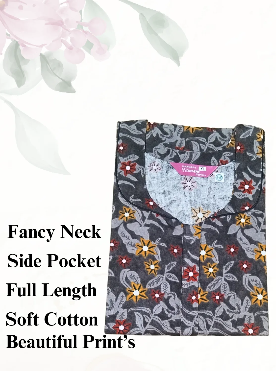 MANGAI New Regular Fit Cotton Printed  Nighties - All Over Printed Stylish Nightwear for Stylish Women | Side Cut Pocket | Beautiful Nighties for Stylish Women's (VNM)