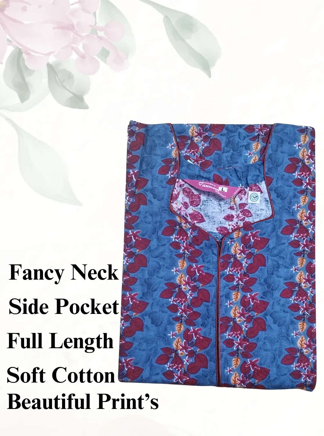 MANGAI New Regular Fit Cotton Printed  Nighties - All Over Printed Stylish Nightwear for Stylish Women | Side Cut Pocket | Beautiful Nighties for Stylish Women's (VNM)