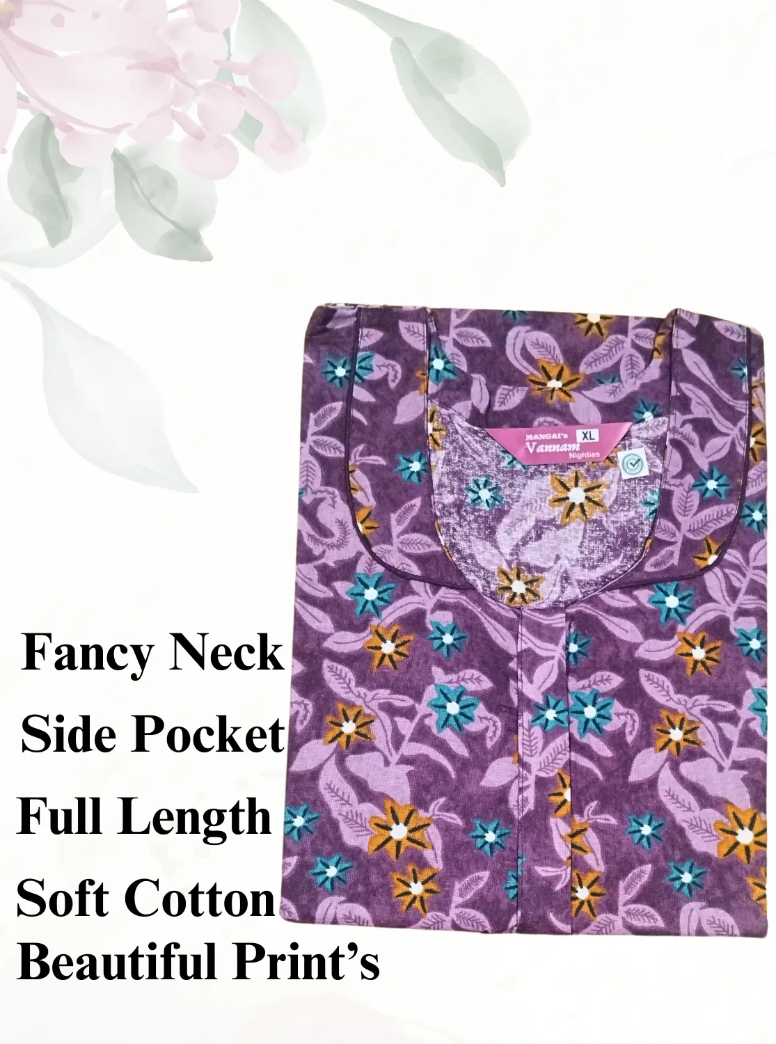 MANGAI New Regular Fit Cotton Printed  Nighties - All Over Printed Stylish Nightwear for Stylish Women | Side Cut Pocket | Beautiful Nighties for Stylish Women's (VNM)