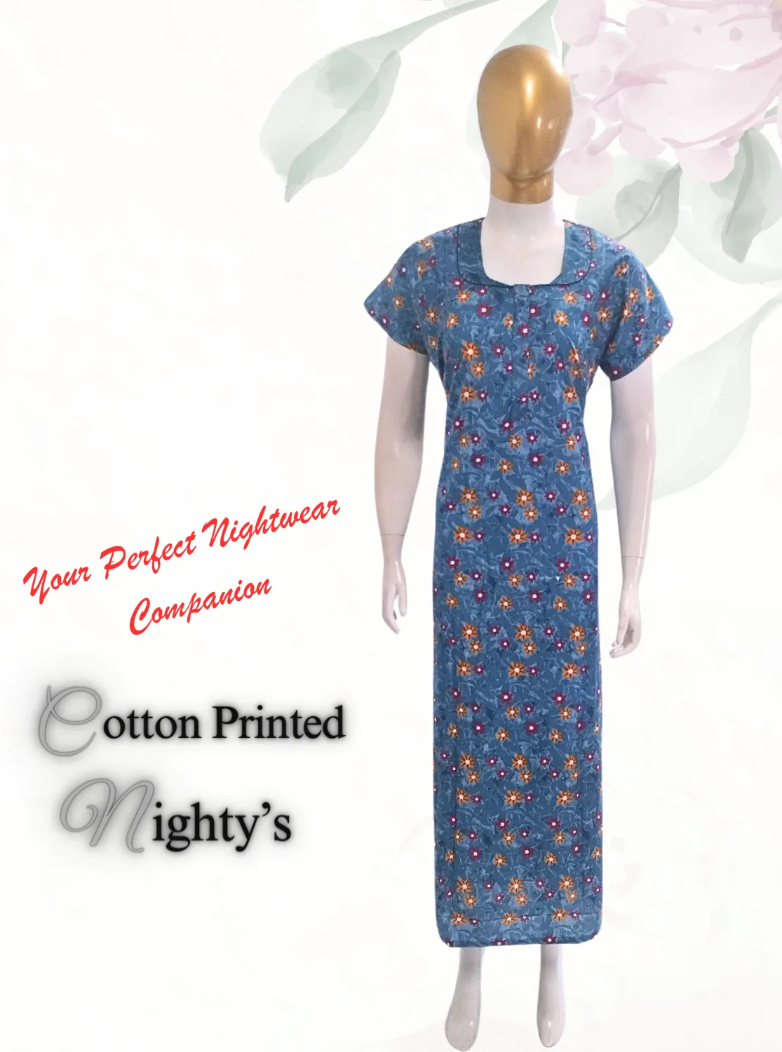 MANGAI New Regular Fit Cotton Printed  Nighties - All Over Printed Stylish Nightwear for Stylish Women | Side Cut Pocket | Beautiful Nighties for Stylish Women's (VNM)