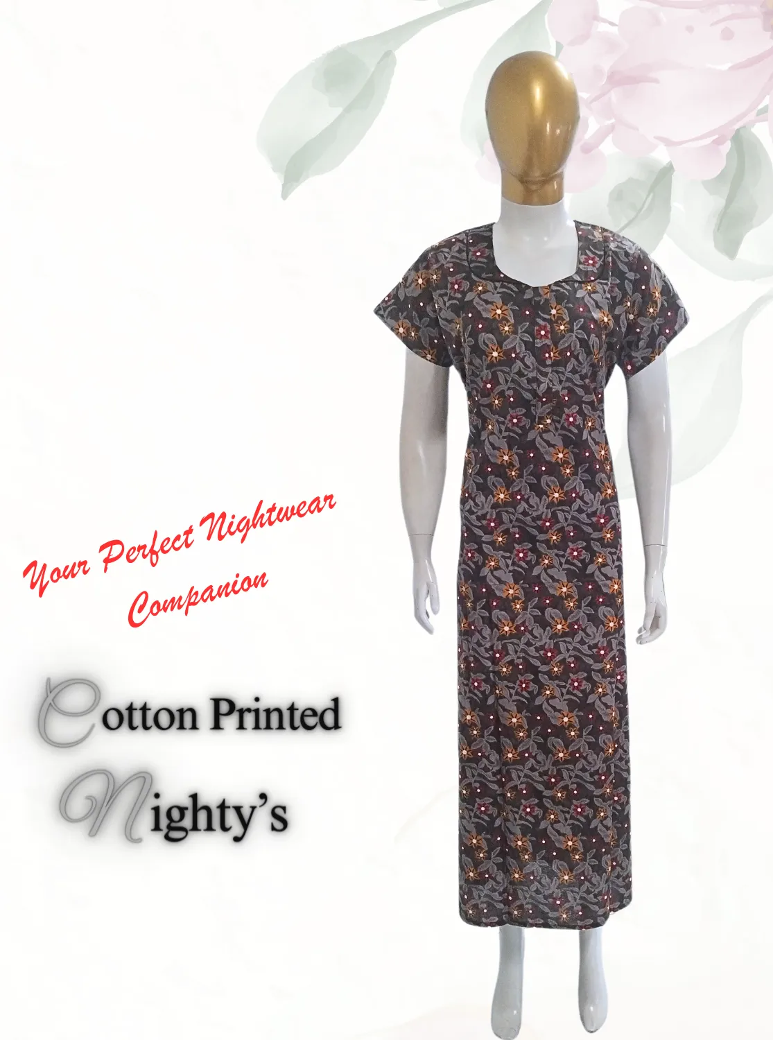 MANGAI New Regular Fit Cotton Printed  Nighties - All Over Printed Stylish Nightwear for Stylish Women | Side Cut Pocket | Beautiful Nighties for Stylish Women's (VNM)