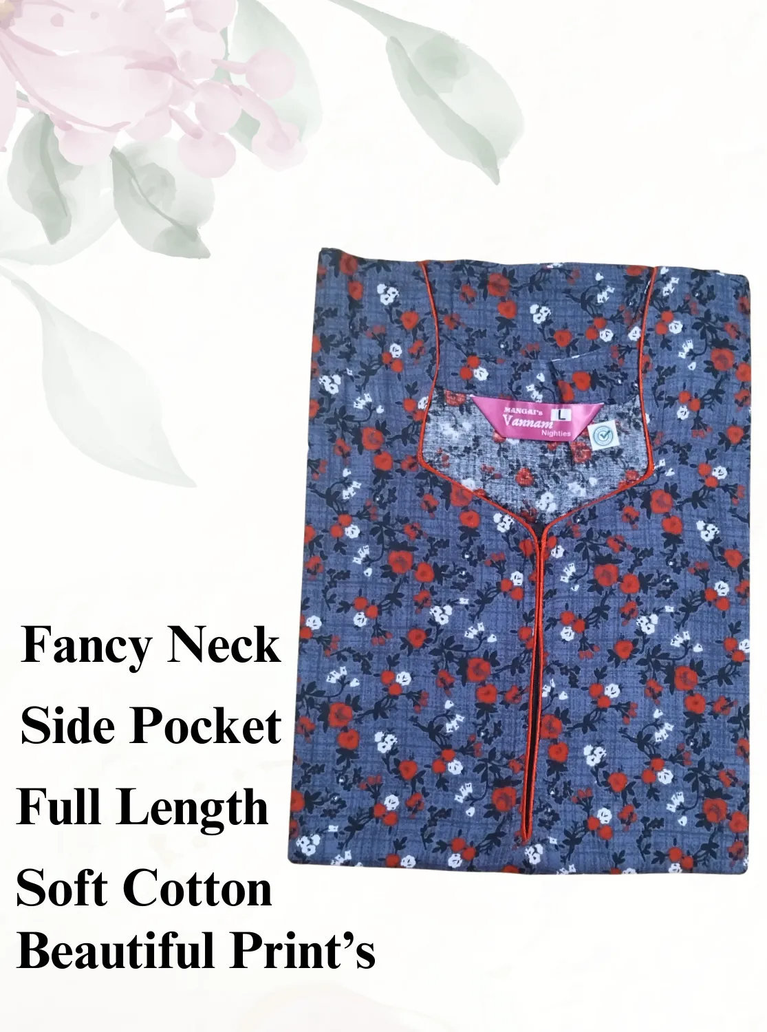 MANGAI New Regular Fit Cotton Printed  Nighties - All Over Printed Stylish Nightwear for Stylish Women | Side Cut Pocket | Beautiful Nighties for Stylish Women's (VNM)
