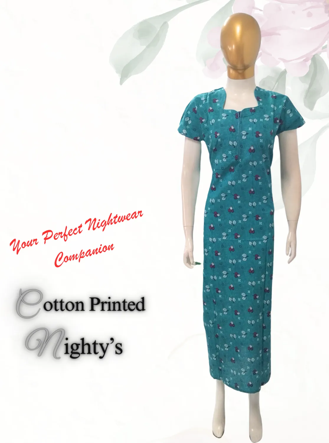 MANGAI New Regular Fit Cotton Printed  Nighties - All Over Printed Stylish Nightwear for Stylish Women | Side Cut Pocket | Beautiful Nighties for Stylish Women's (VNM)