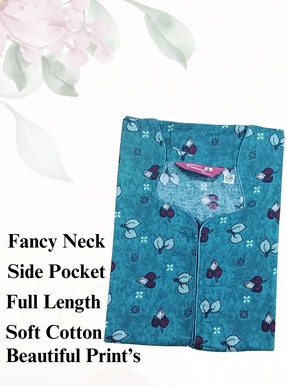 MANGAI New Regular Fit Cotton Printed  Nighties - All Over Printed Stylish Nightwear for Stylish Women | Side Cut Pocket | Beautiful Nighties for Stylish Women's (VNM)