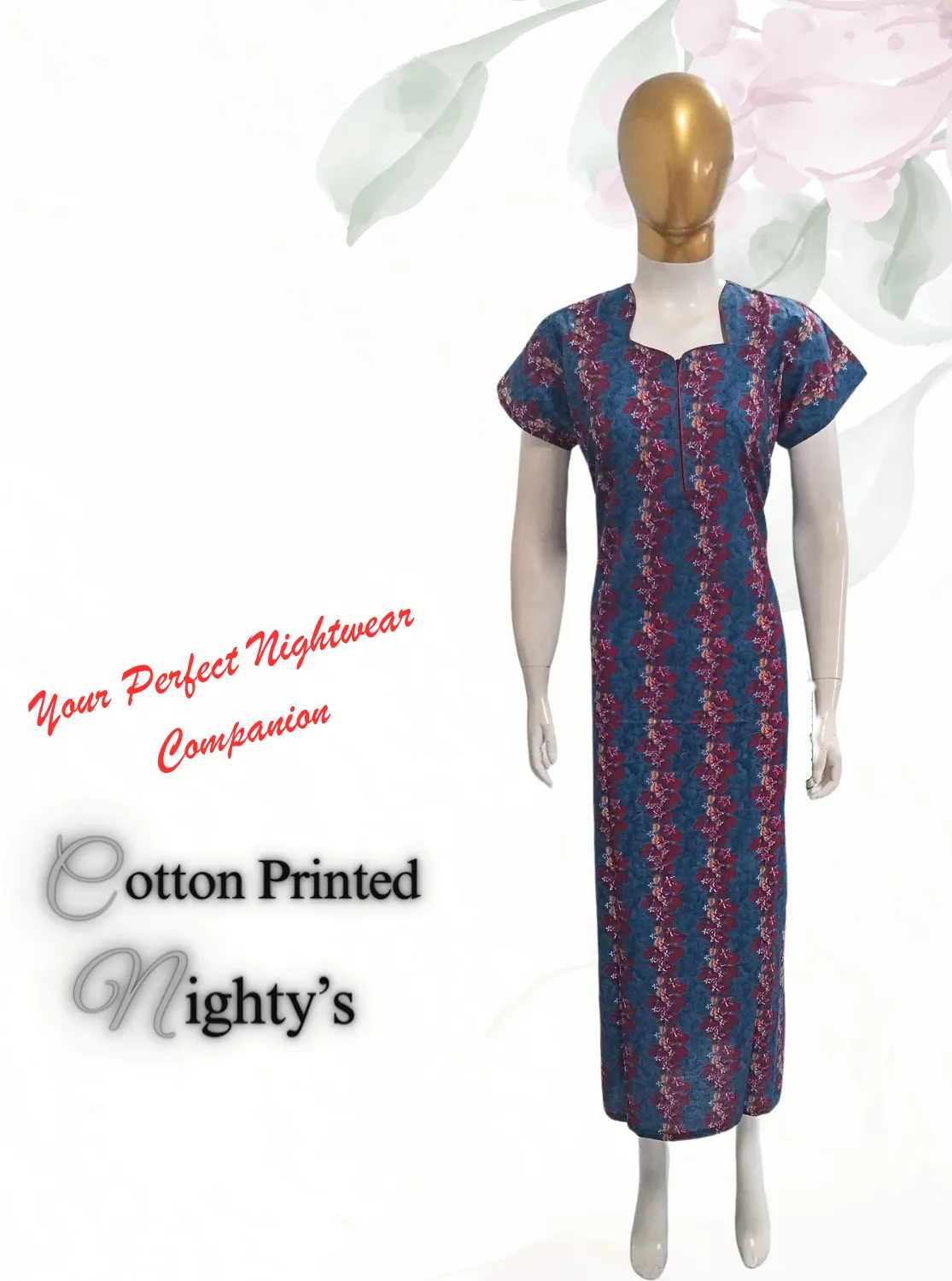 MANGAI New Regular Fit Cotton Printed  Nighties - All Over Printed Stylish Nightwear for Stylish Women | Side Cut Pocket | Beautiful Nighties for Stylish Women's (VNM)