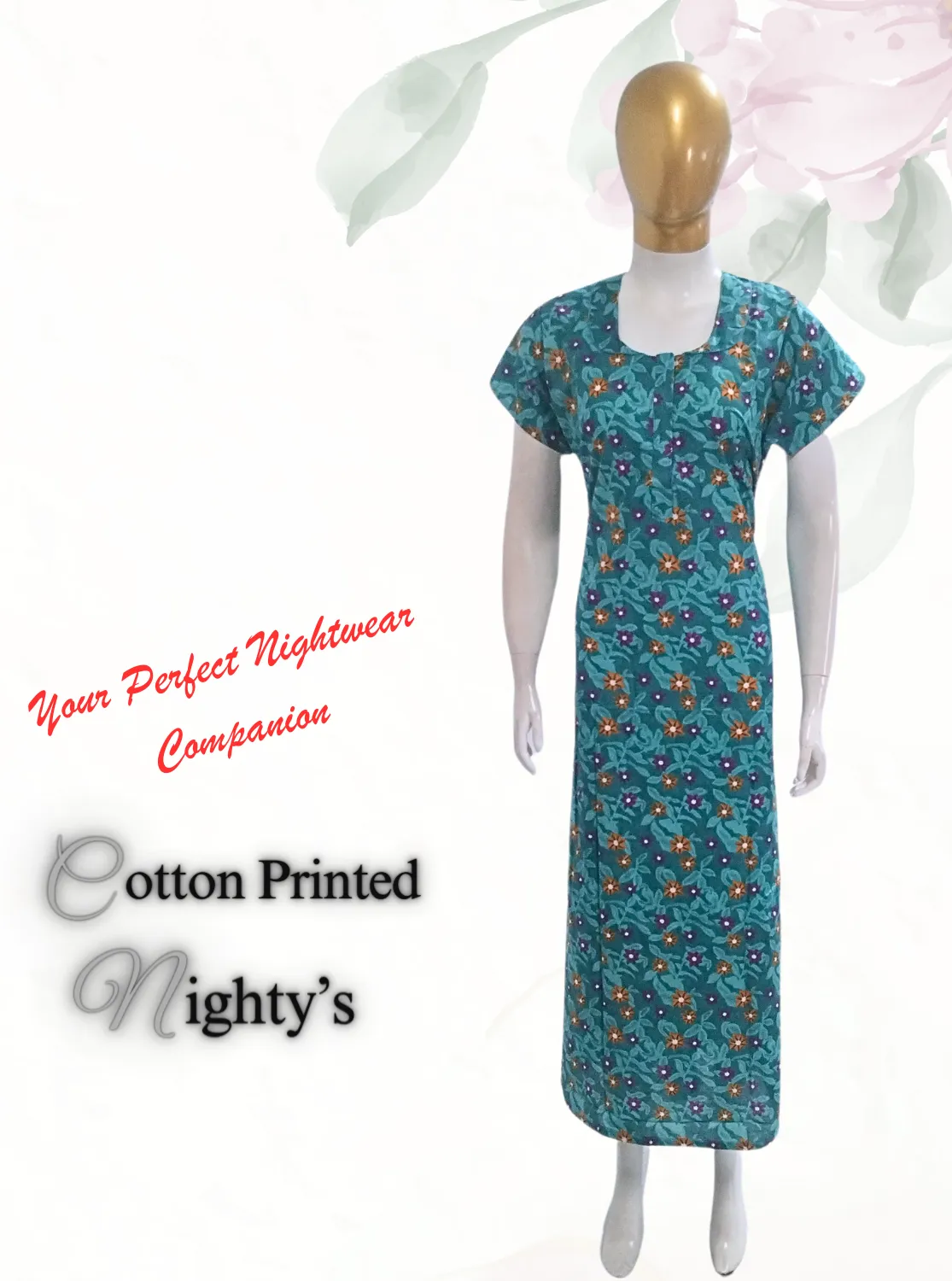 MANGAI New Regular Fit Cotton Printed  Nighties - All Over Printed Stylish Nightwear for Stylish Women | Side Cut Pocket | Beautiful Nighties for Stylish Women's (VNM)