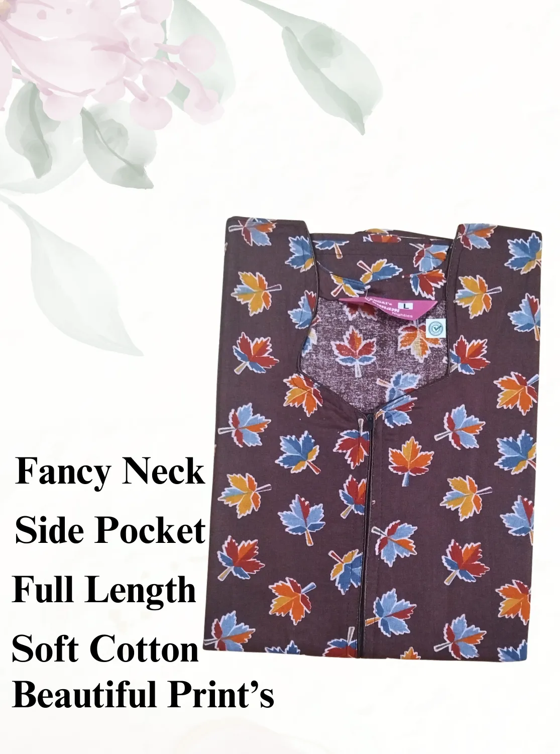 MANGAI New Regular Fit Cotton Printed  Nighties - All Over Printed Stylish Nightwear for Stylish Women | Side Cut Pocket | Beautiful Nighties for Stylish Women's (VNM)
