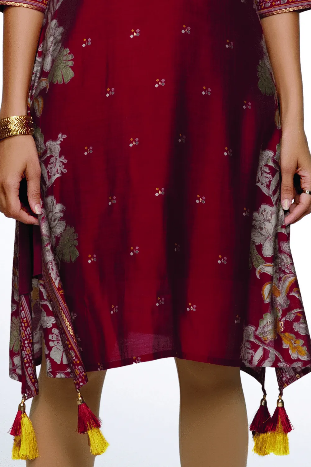 Maroon Mirror, Sequins and Zari work with Digital Print Knee Length Kurti