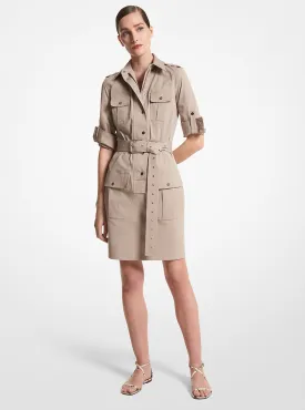 Michael Kors Organic Cotton Stretch Poplin Belted Cargo Shirt Dress ,  brown