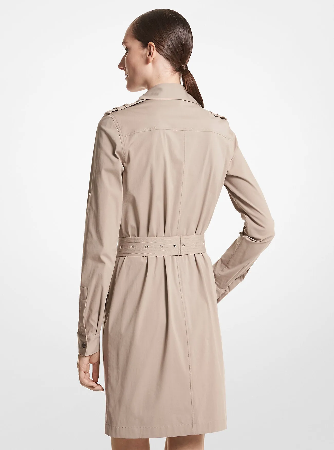 Michael Kors Organic Cotton Stretch Poplin Belted Cargo Shirt Dress ,  brown