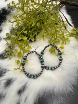 Navajo Pearl & Turquoise Oval Hoop Earrings
