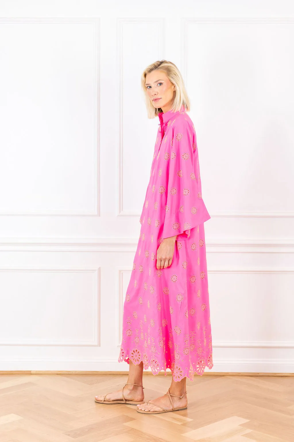neon floral eyelet maxi caftan