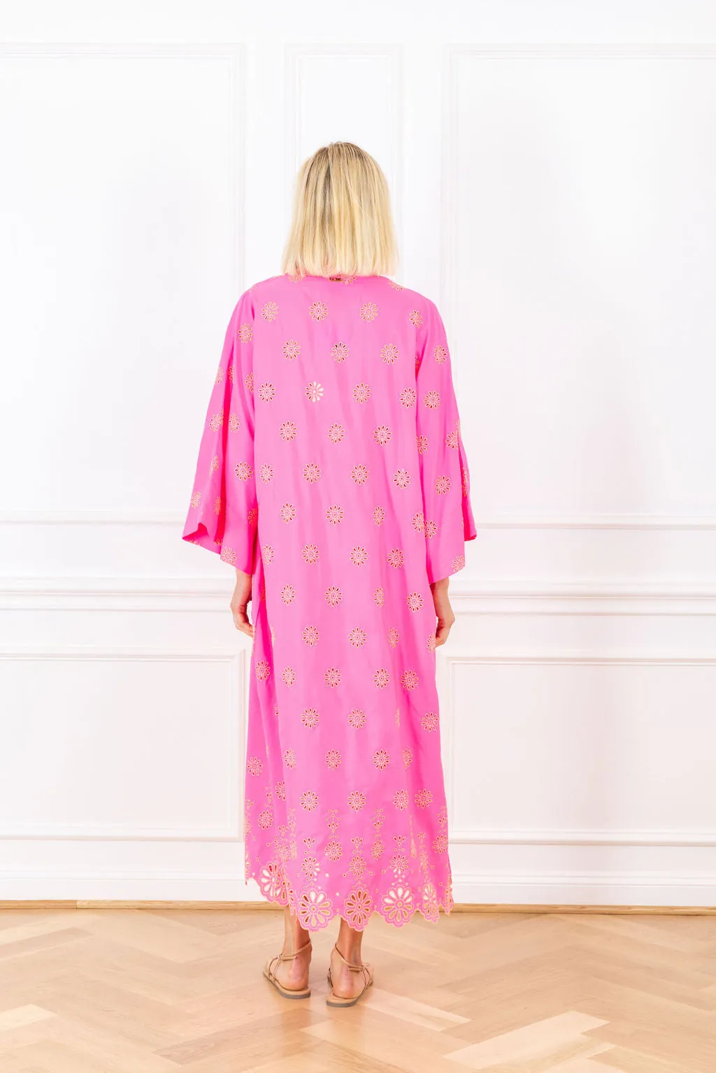 neon floral eyelet maxi caftan