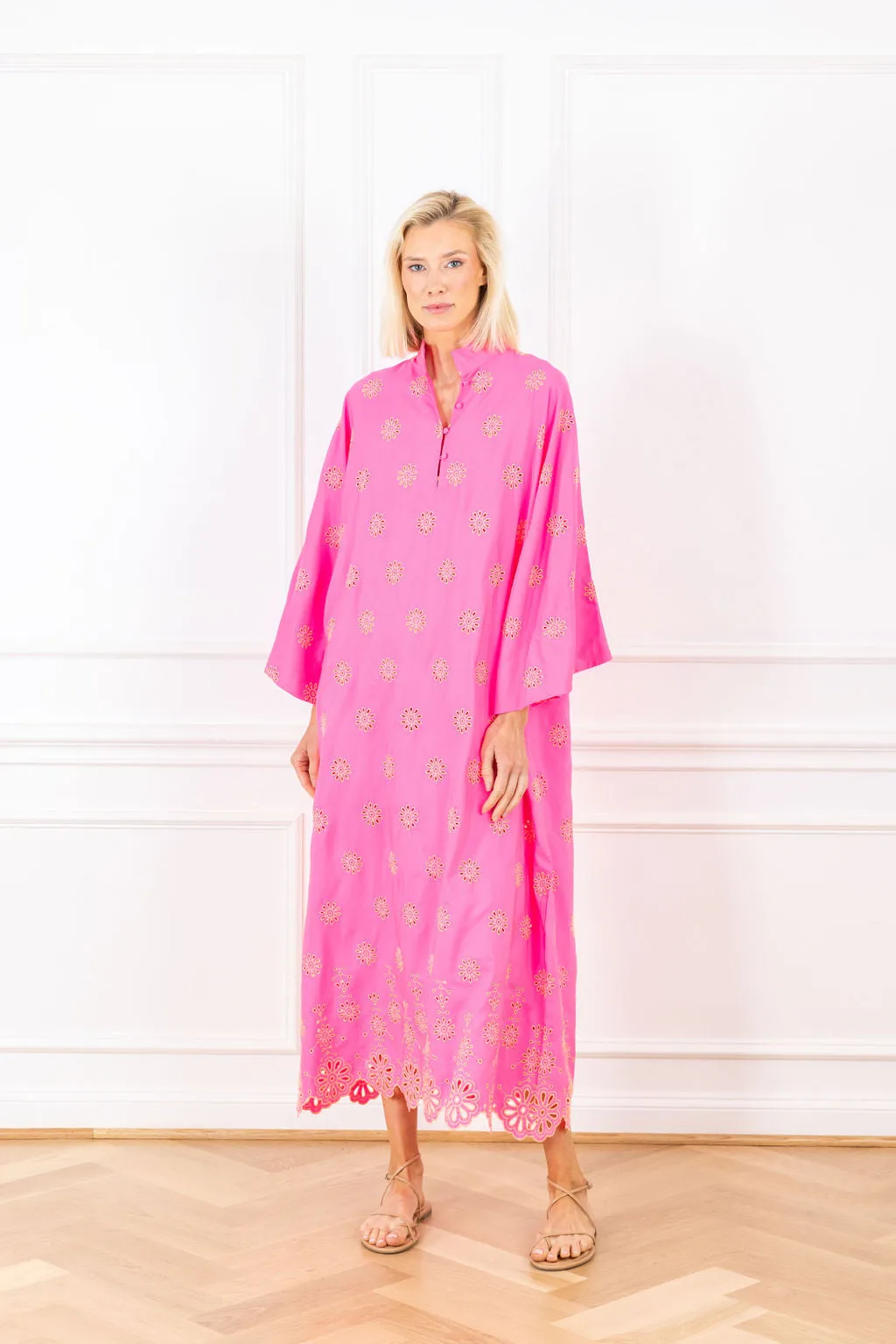 neon floral eyelet maxi caftan
