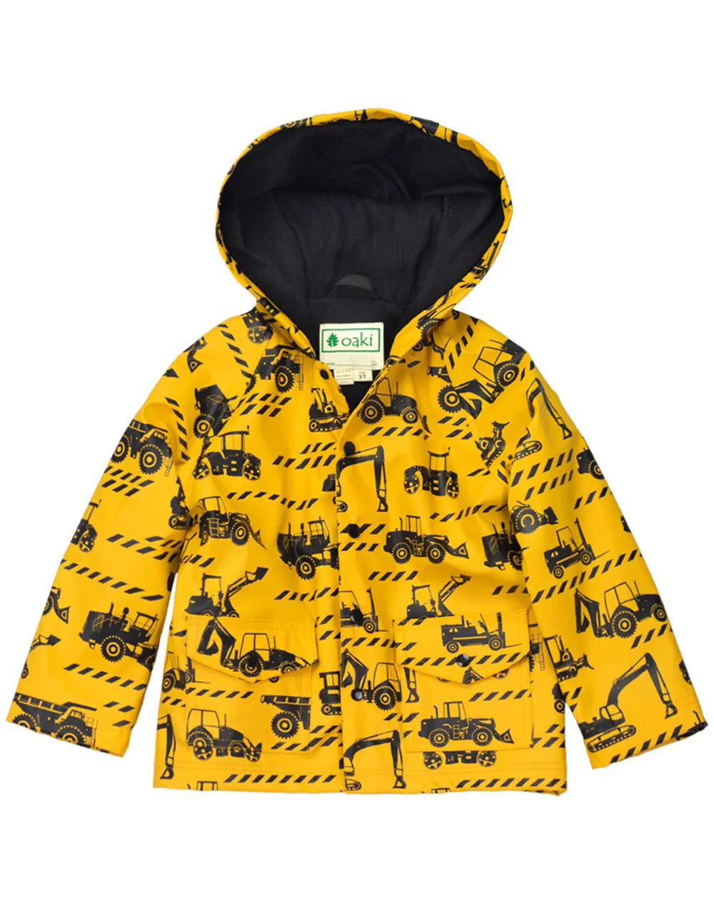 OAKIWEAR CHILDREN’S RAIN JACKET W SOFT LINING & EASY ON SNAPS, CONSTRUCTION VEHICLES