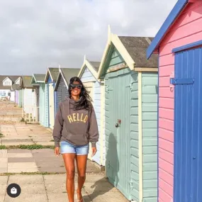 Orange HELLO hoodie in Charcoal