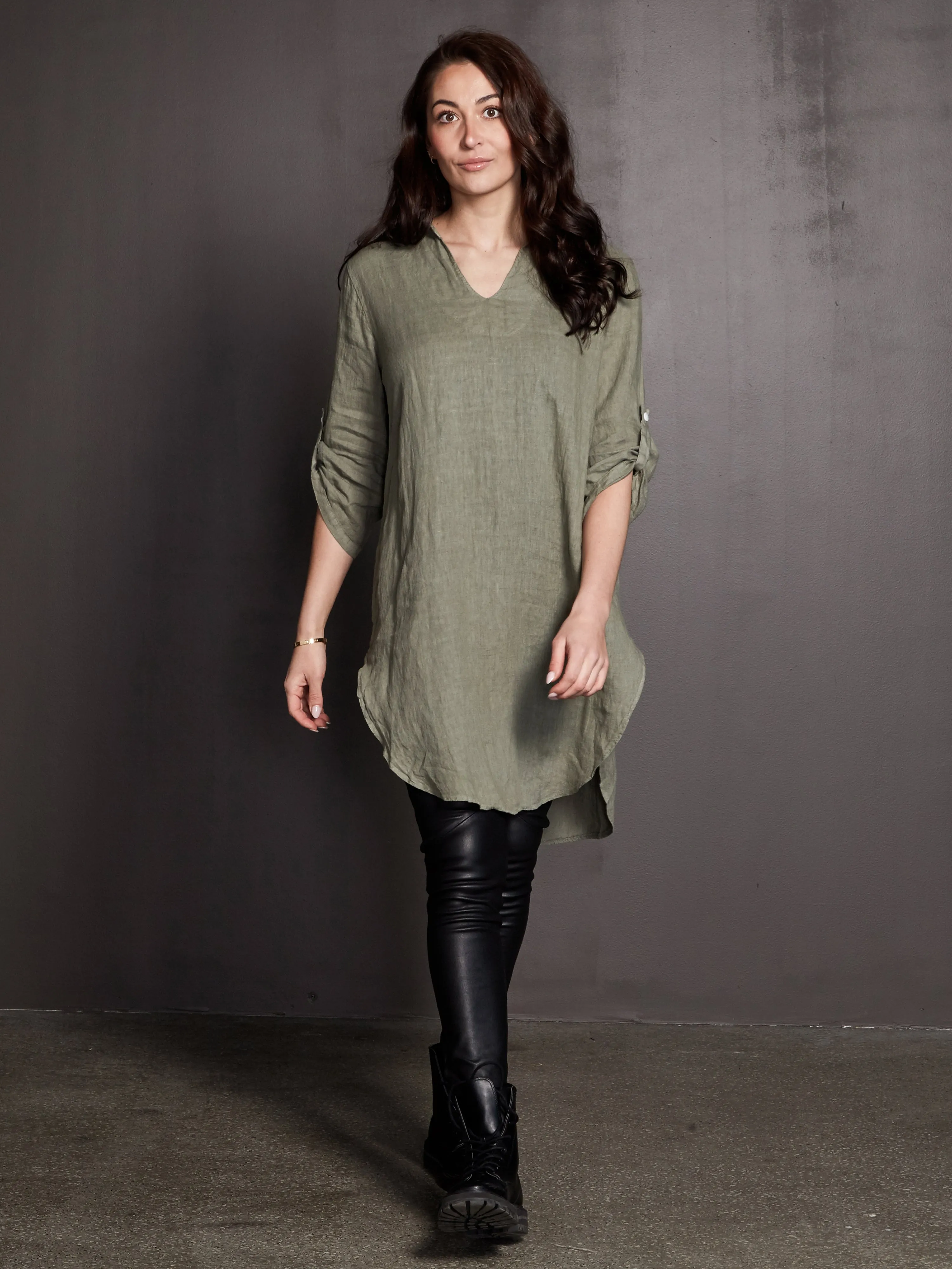 POLETTE Leinentunika - Army