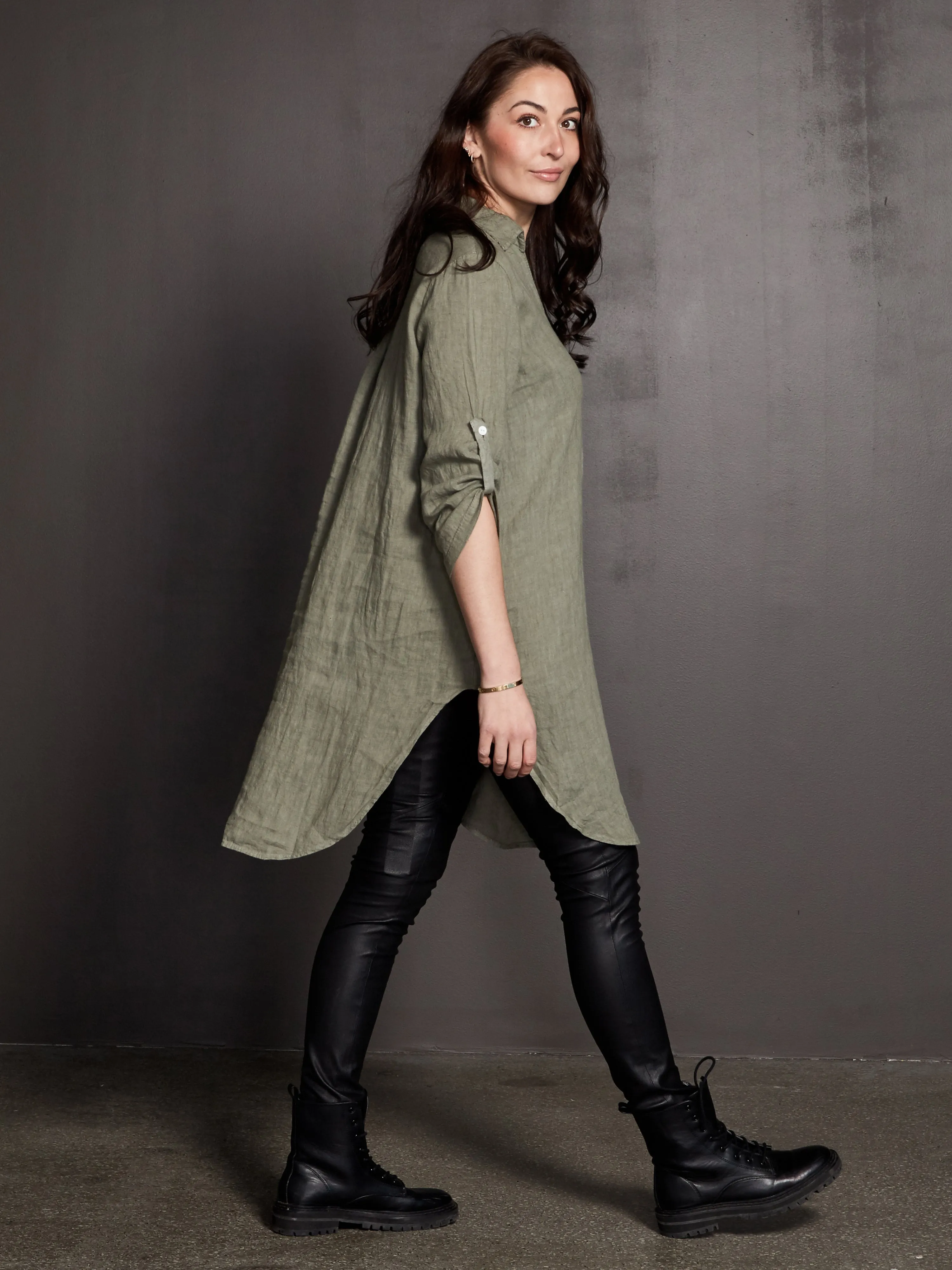 POLETTE Leinentunika - Army
