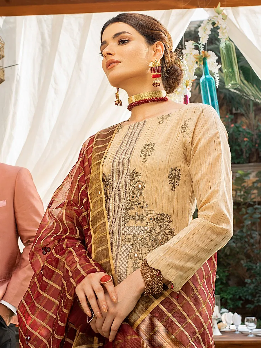 Salitex Vogue Luxury Eid Collection – Embroidered Shirt with Khaddi Dupatta & Dyed Raw Silk Trouser - WK-00656