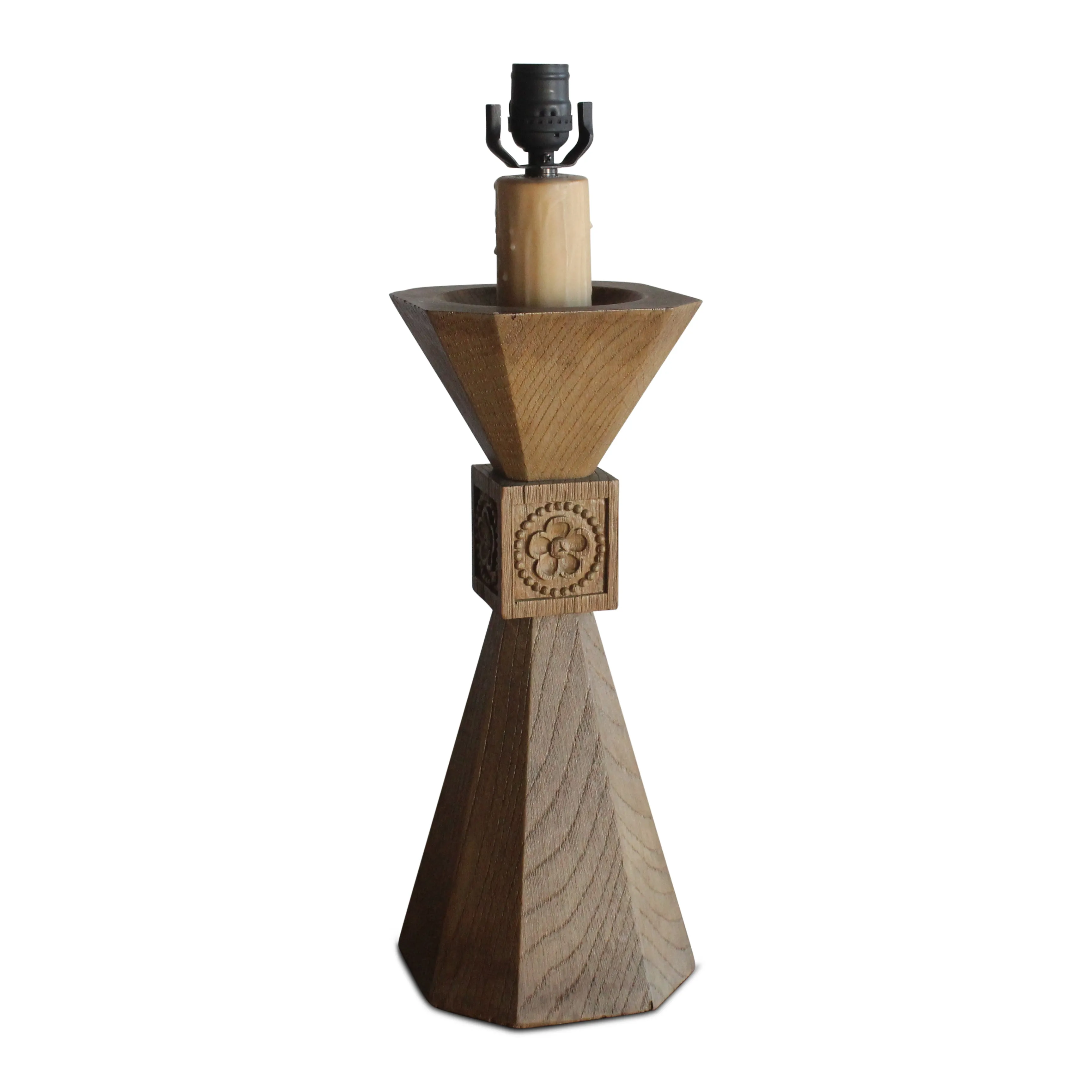 Vintage French Oak Table Lamp, 1940s