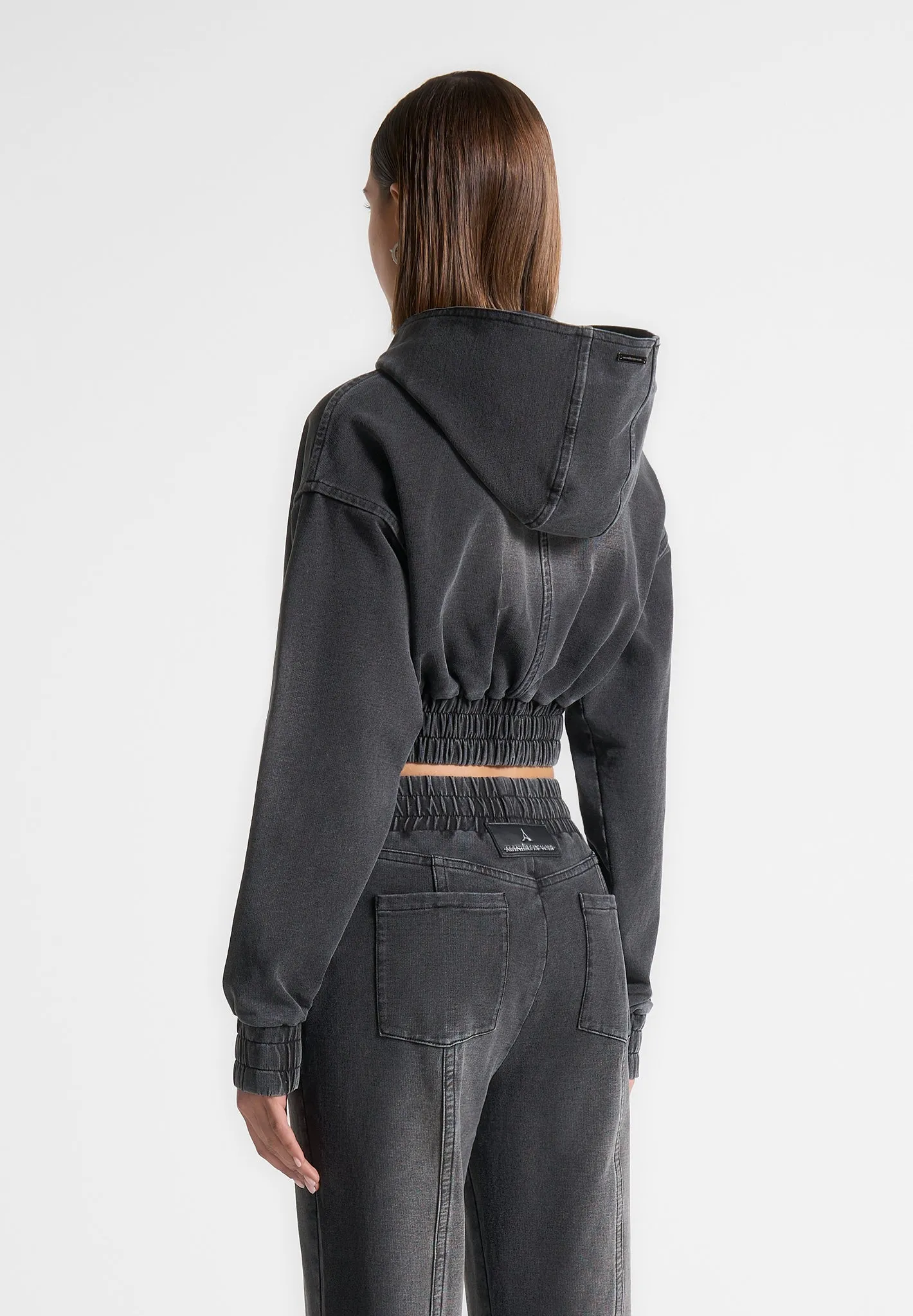 Washed Denim Jersey Hoodie - Washed Black