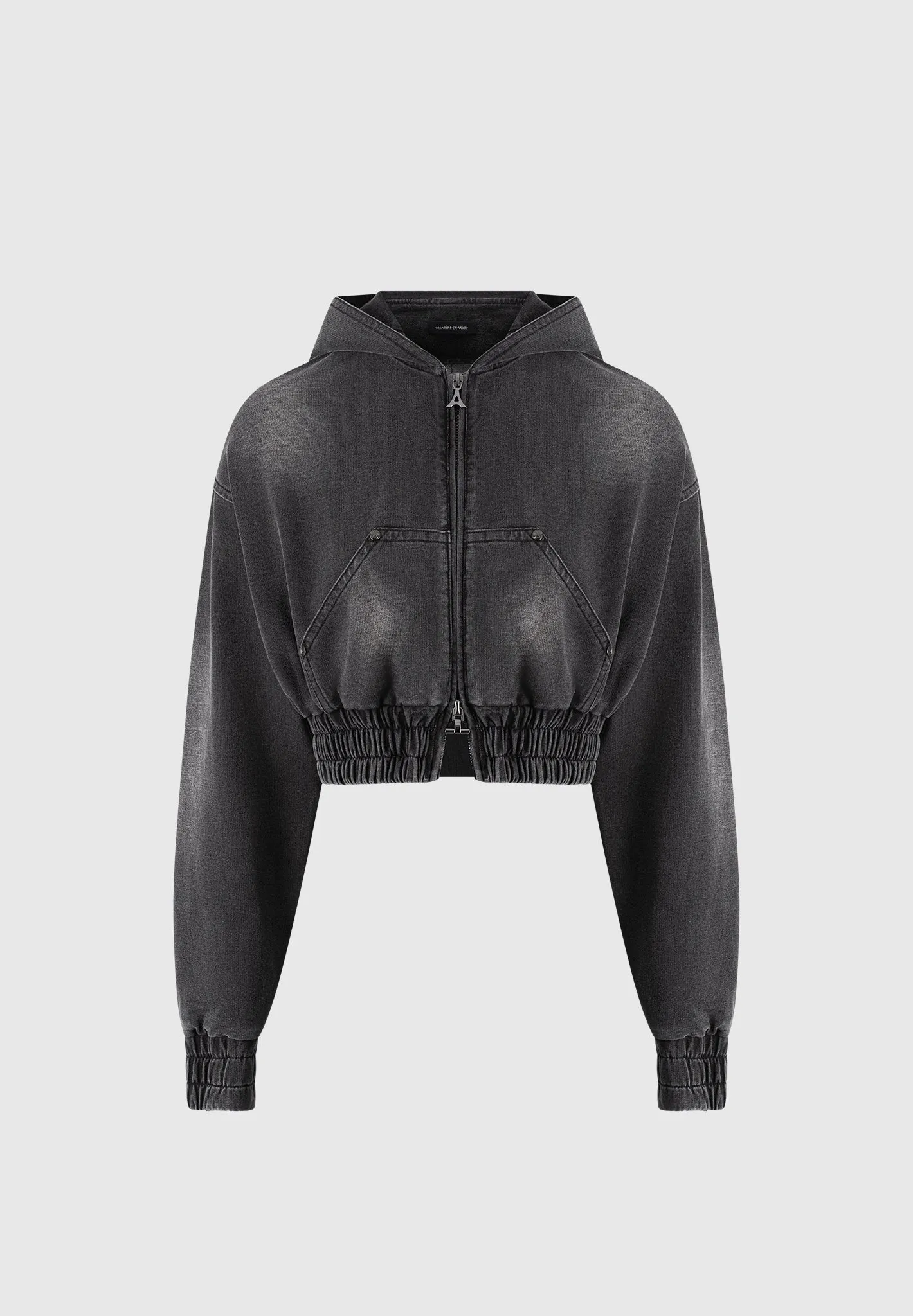 Washed Denim Jersey Hoodie - Washed Black