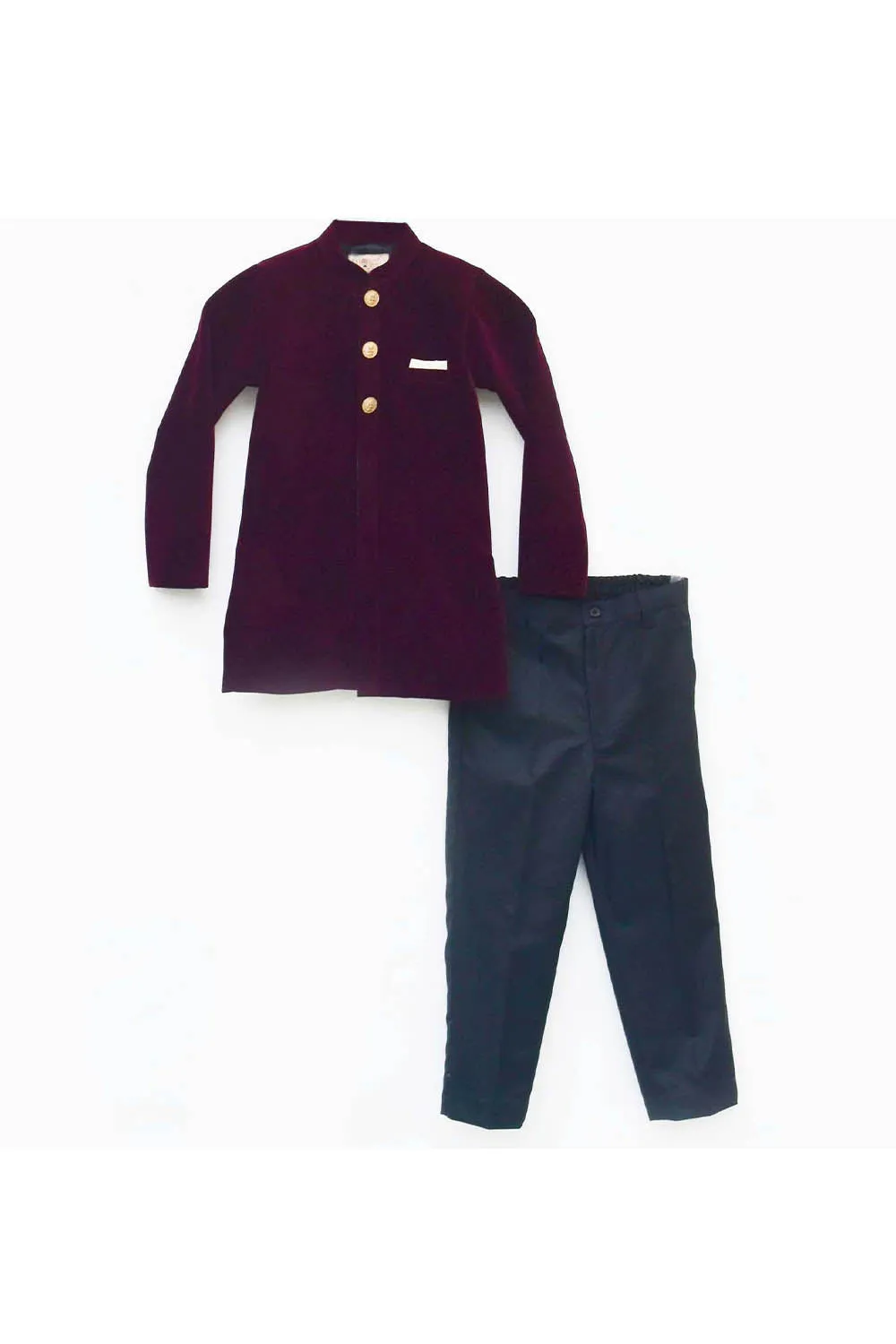 Wine Velvet Ajkan With Black Pant Set