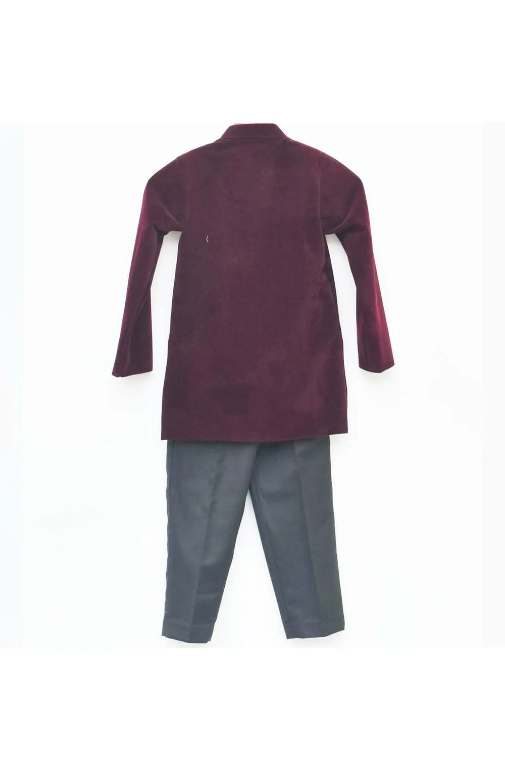 Wine Velvet Ajkan With Black Pant Set