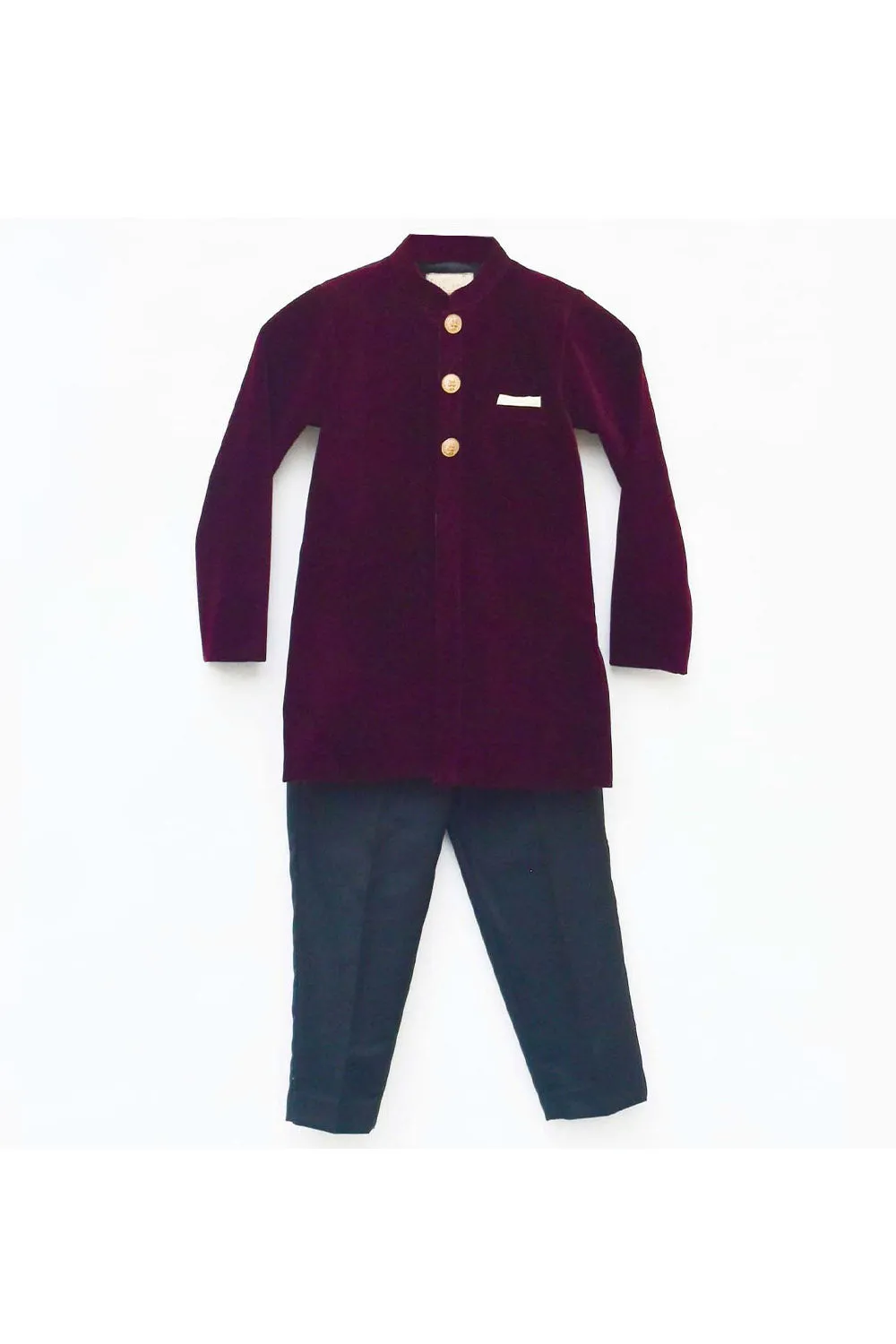 Wine Velvet Ajkan With Black Pant Set